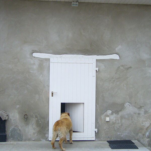 Porte de garage avec une trape pour chien